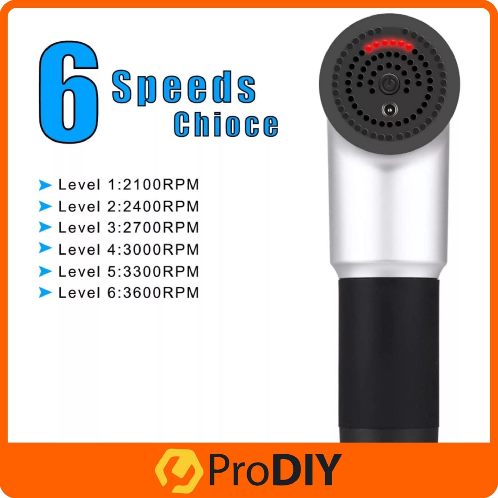 PRODIY 5 / 6 Speeds Muscle Massage Gun Handheld Deep Tissue Vibration Rechargeable Fascial