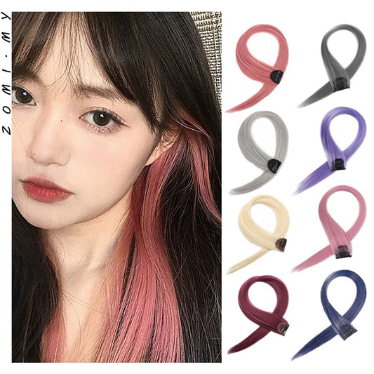 [ZOMI] Women Multicolor Hair Extension Wig Human Hair Piece Color Temporary Bangs Extension Clip Fake Hair Highlights Extensions Synthetic Clip Piece One Piece Patch