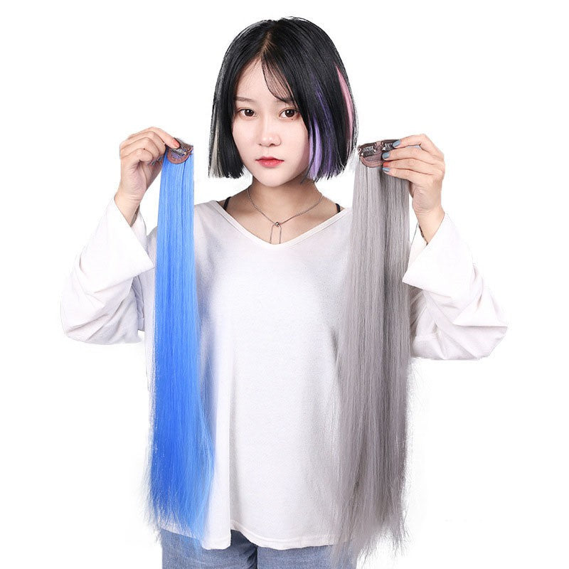 [ZOMI] Women Multicolor Hair Extension Wig Human Hair Piece Color Temporary Bangs Extension Clip Fake Hair Highlights Extensions Synthetic Clip Piece One Piece Patch