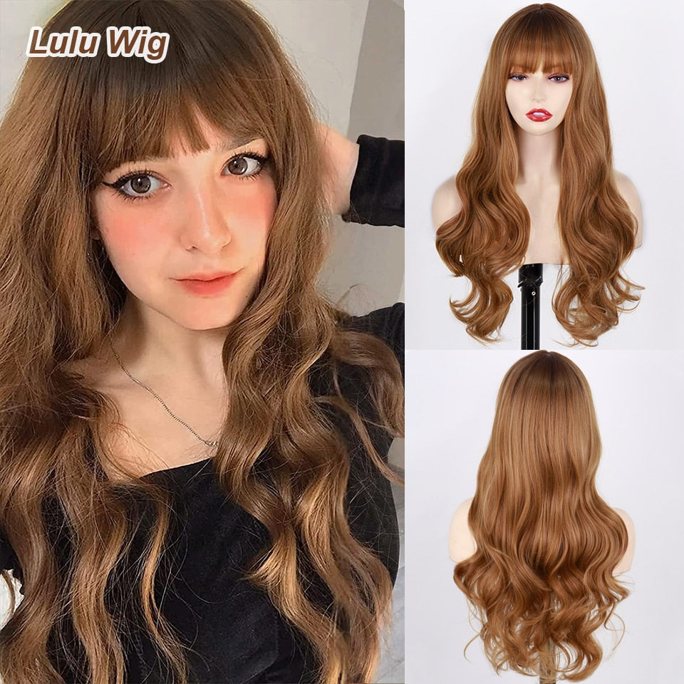 Long Straight Wine Red Wig With Bang Synthetic Wigs for Women Heat Resistant Natural Hair for Daily Halloween Cosplay Party