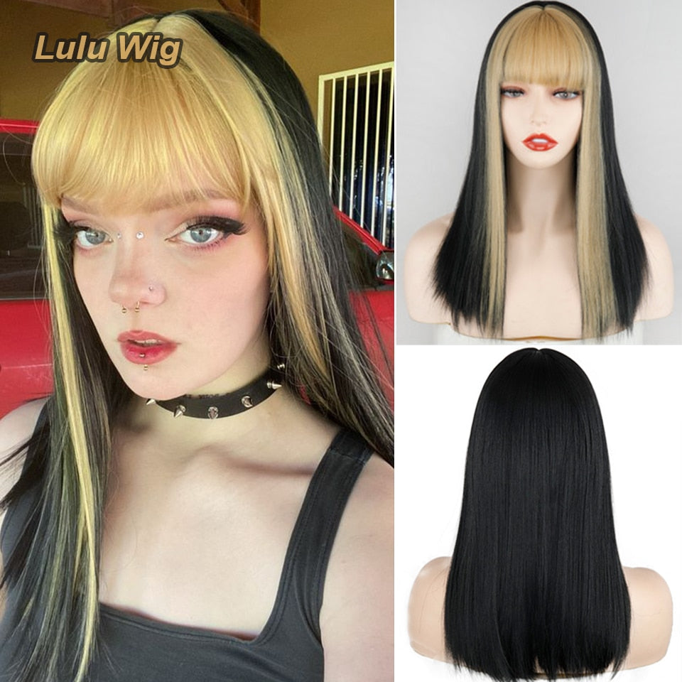 Long Straight Wine Red Wig With Bang Synthetic Wigs for Women Heat Resistant Natural Hair for Daily Halloween Cosplay Party