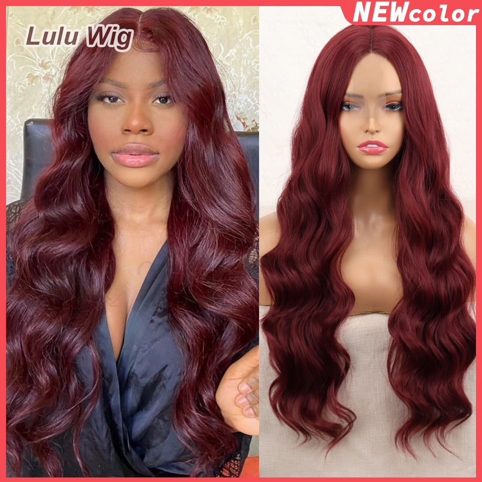 Long Straight Wine Red Wig With Bang Synthetic Wigs for Women Heat Resistant Natural Hair for Daily Halloween Cosplay Party