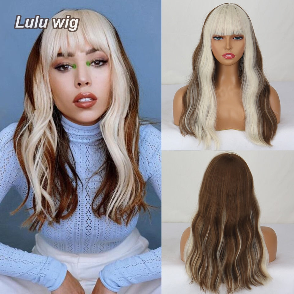 Long Straight Wine Red Wig With Bang Synthetic Wigs for Women Heat Resistant Natural Hair for Daily Halloween Cosplay Party