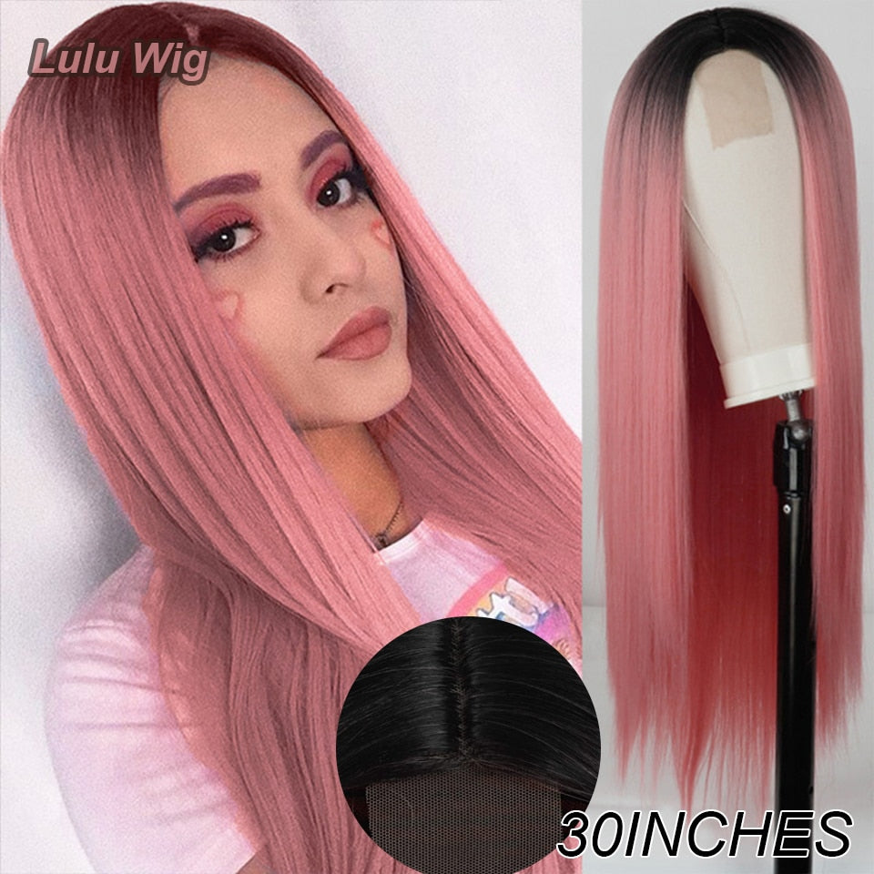 Long Straight Wine Red Wig With Bang Synthetic Wigs for Women Heat Resistant Natural Hair for Daily Halloween Cosplay Party