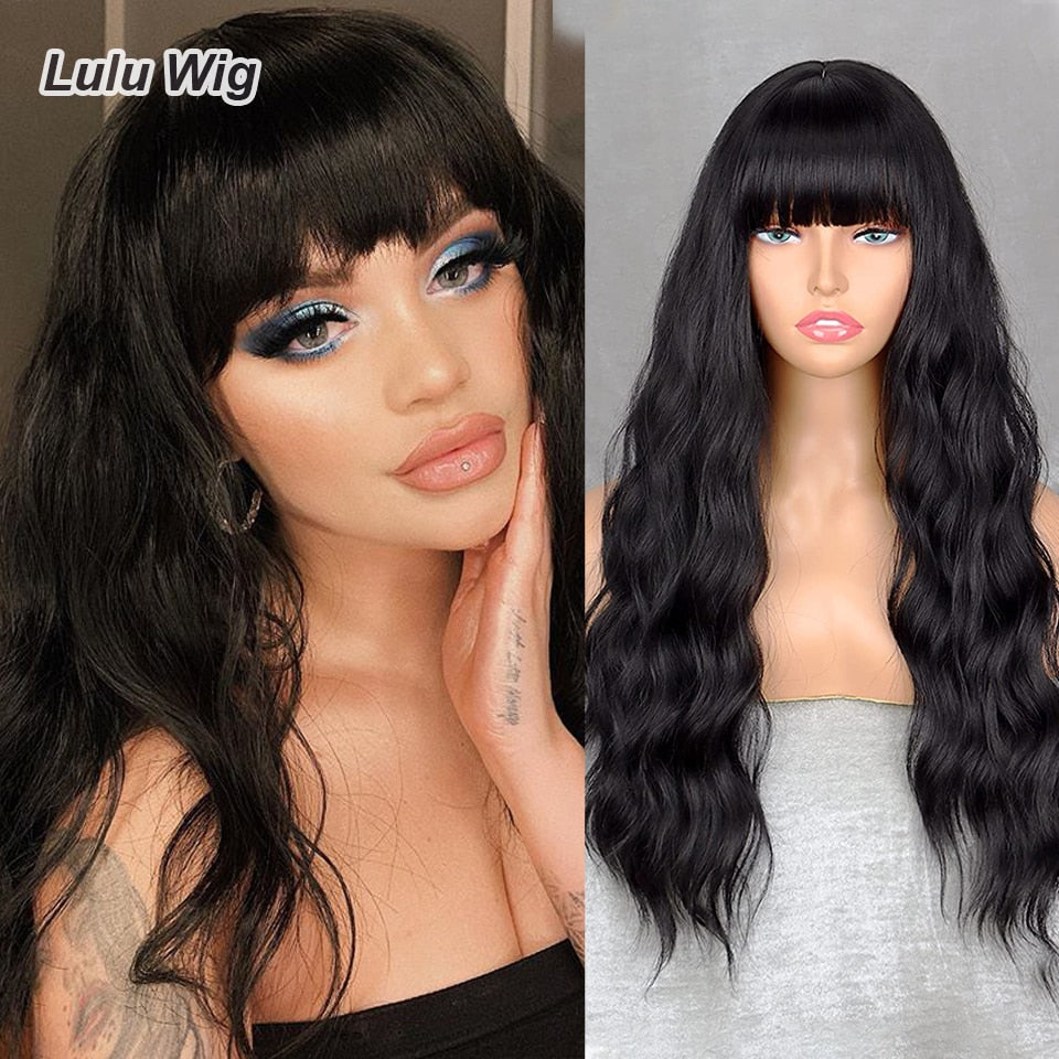 Long Straight Wine Red Wig With Bang Synthetic Wigs for Women Heat Resistant Natural Hair for Daily Halloween Cosplay Party