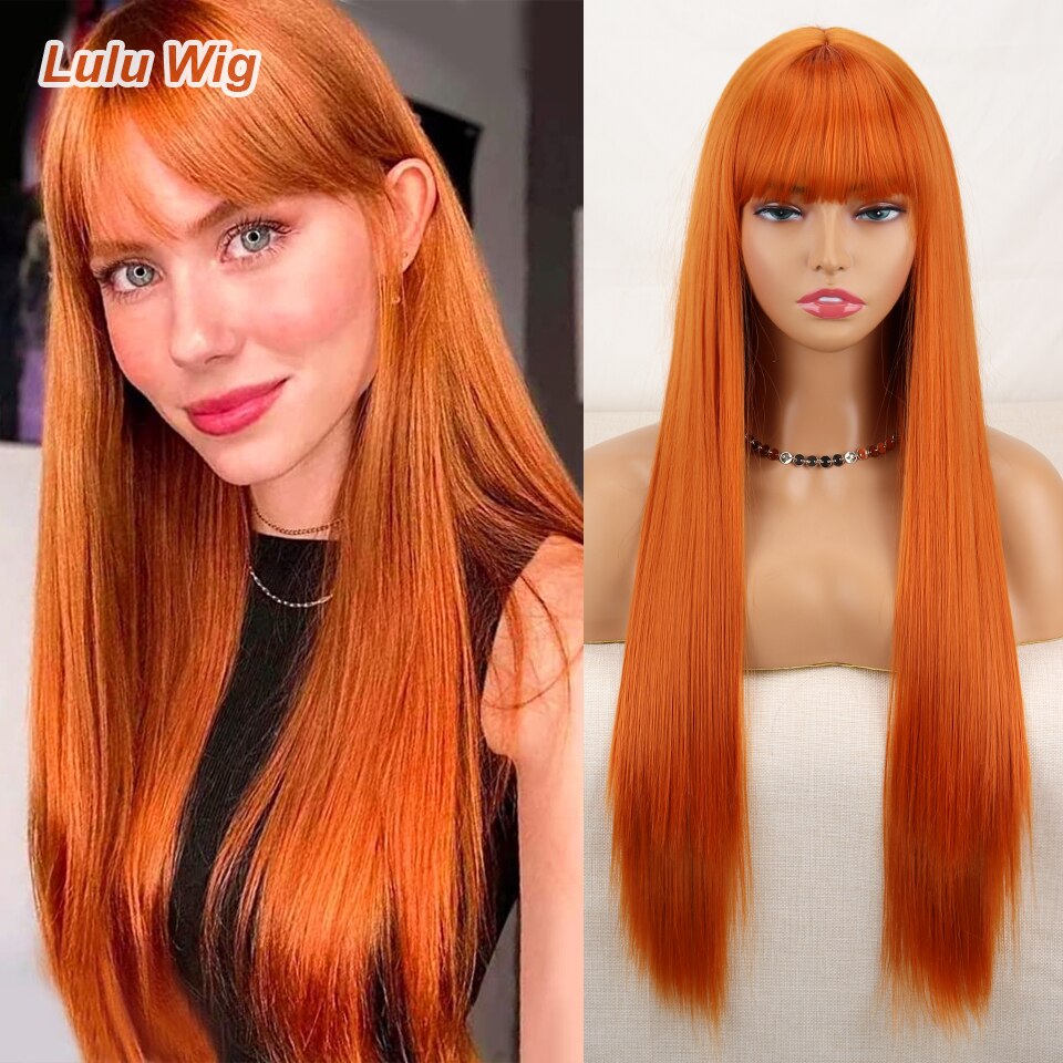 Long Straight Wine Red Wig With Bang Synthetic Wigs for Women Heat Resistant Natural Hair for Daily Halloween Cosplay Party