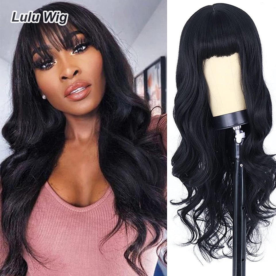 Long Straight Wine Red Wig With Bang Synthetic Wigs for Women Heat Resistant Natural Hair for Daily Halloween Cosplay Party