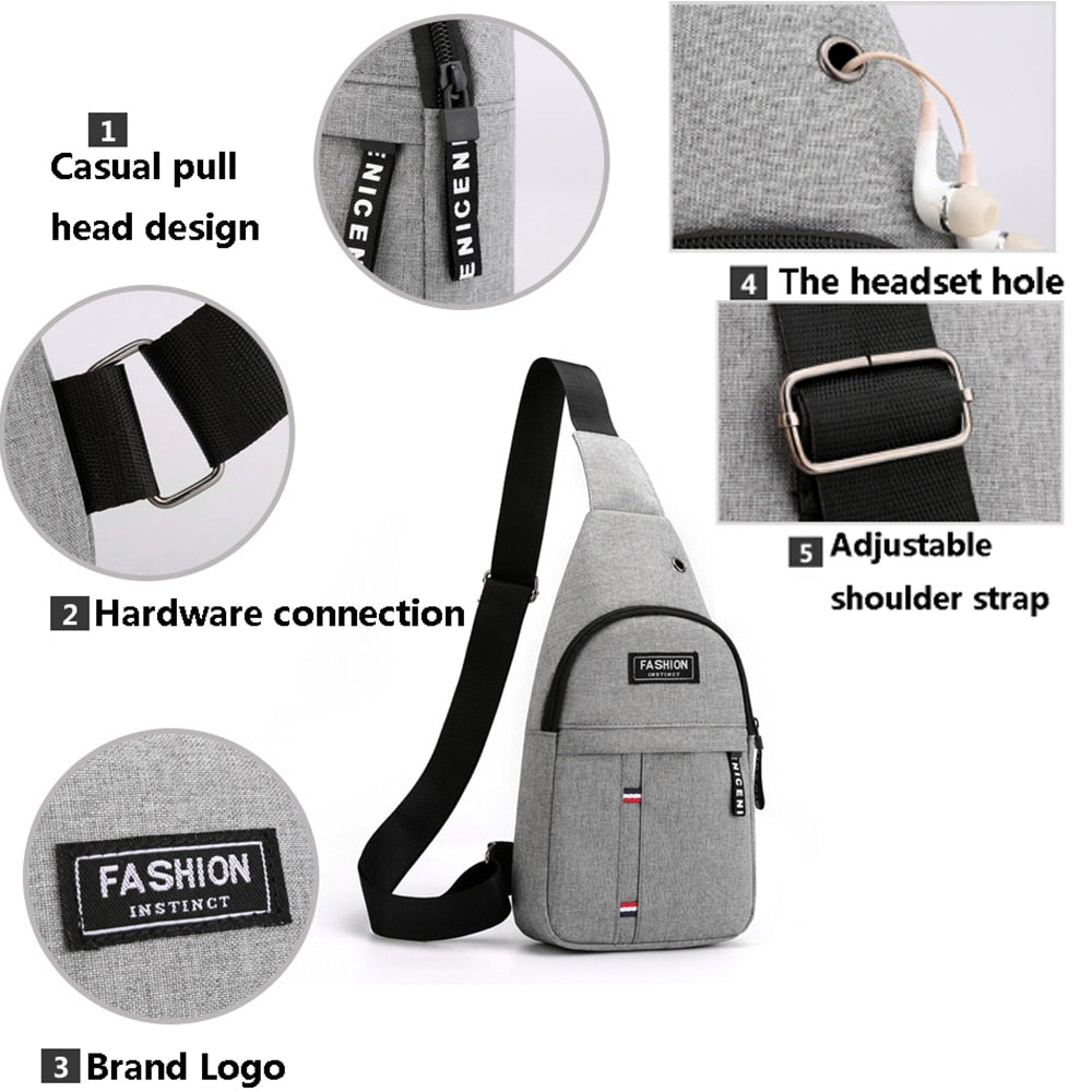 Men Fashion Multifunction Shoulder Bag Crossbody Bag On Shoulder Travel Sling Bag Pack Messenger Pack Chest Bag For Male