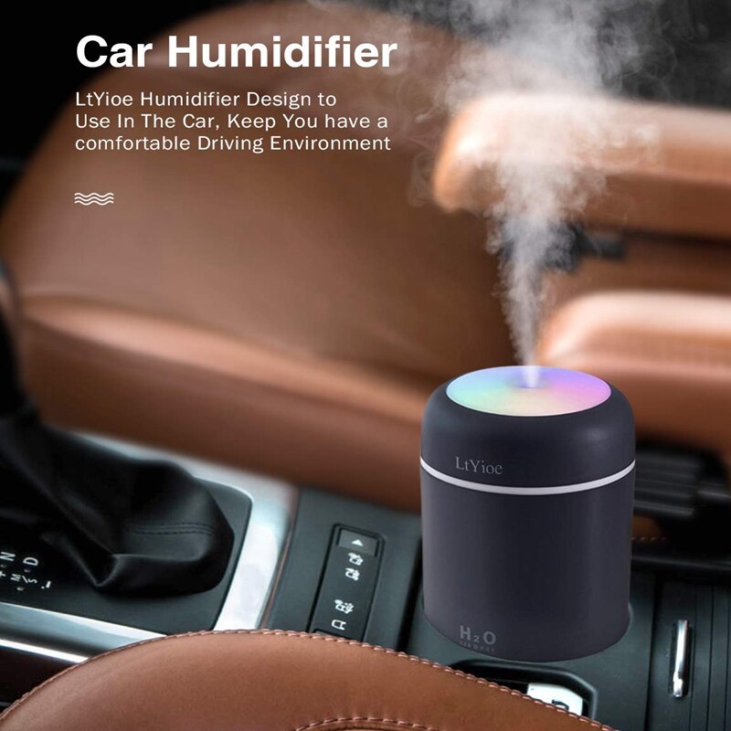 Mini Humidifier 300ml USB Electric Air Humidifier Auto Shut-Off, 2 Mist Modes Super Quiet with Colorful Night Light for Home Car