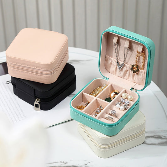 Mini Jewelry Box Organizer Display Travel Jewelry Zipper Case Boxes PU Leather Portable Earrings Necklace Ring Jewelry Box