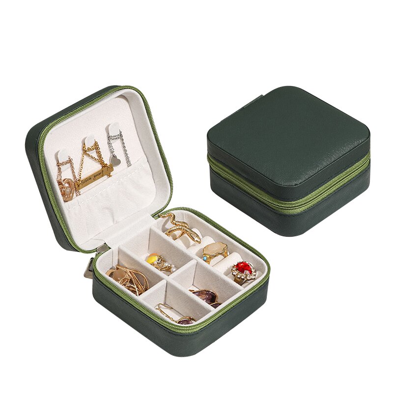 Mini Jewelry Box Organizer Display Travel Jewelry Zipper Case Boxes PU Leather Portable Earrings Necklace Ring Jewelry Box