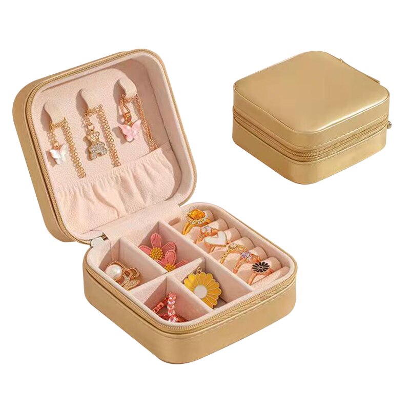 Mini Jewelry Box Organizer Display Travel Jewelry Zipper Case Boxes PU Leather Portable Earrings Necklace Ring Jewelry Box