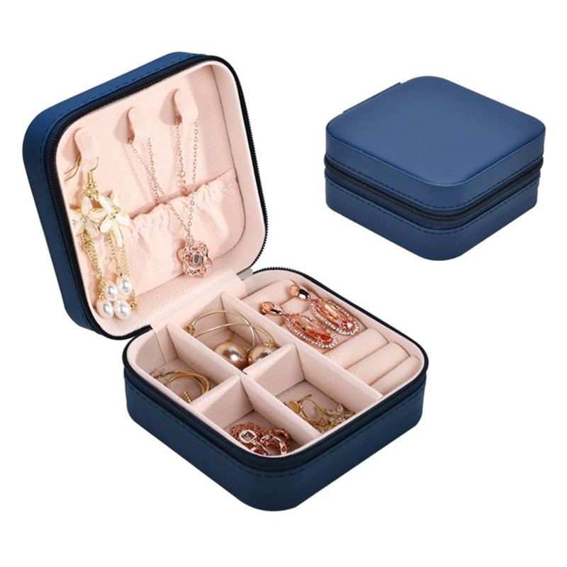 Mini Jewelry Box Organizer Display Travel Jewelry Zipper Case Boxes PU Leather Portable Earrings Necklace Ring Jewelry Box