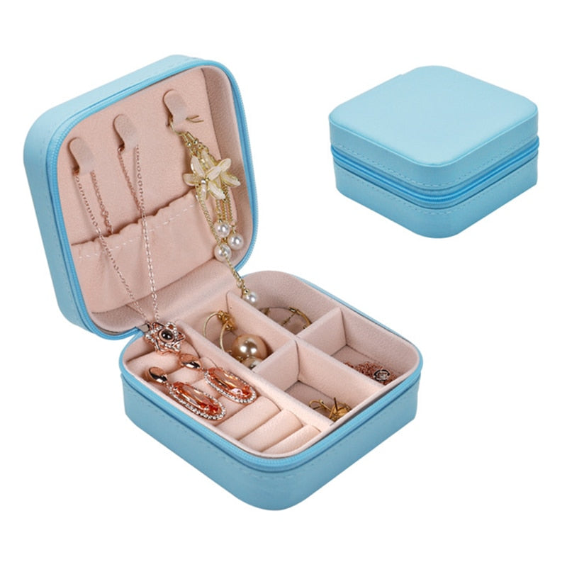 Mini Jewelry Box Organizer Display Travel Jewelry Zipper Case Boxes PU Leather Portable Earrings Necklace Ring Jewelry Box