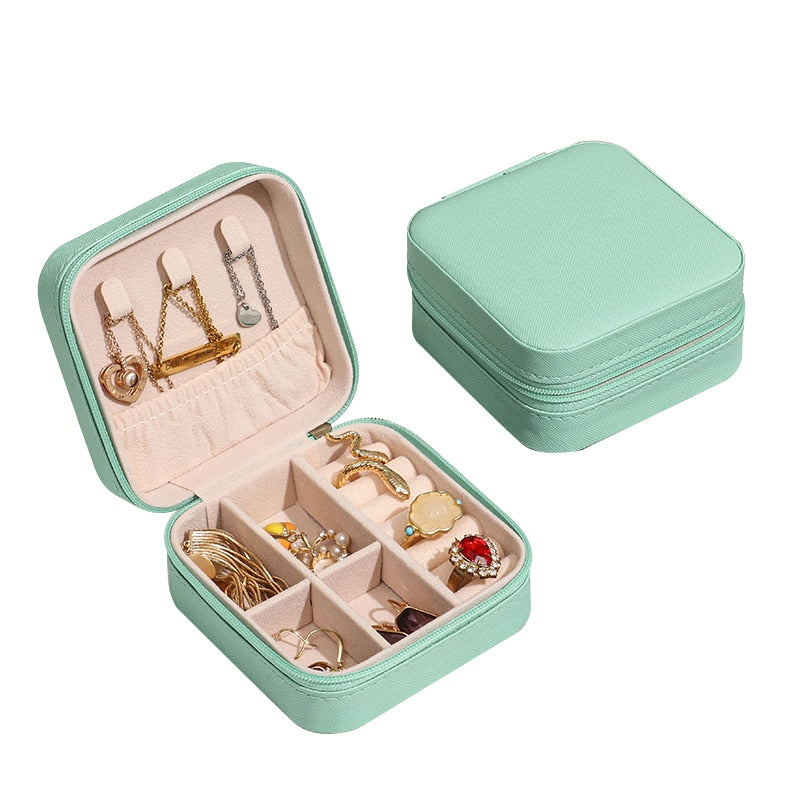 Mini Jewelry Box Organizer Display Travel Jewelry Zipper Case Boxes PU Leather Portable Earrings Necklace Ring Jewelry Box