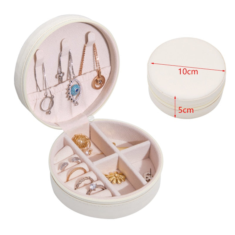 Mini Jewelry Box Organizer Display Travel Jewelry Zipper Case Boxes PU Leather Portable Earrings Necklace Ring Jewelry Box