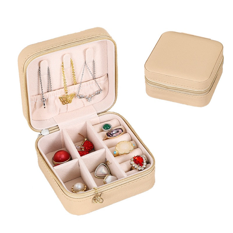 Mini Jewelry Box Organizer Display Travel Jewelry Zipper Case Boxes PU Leather Portable Earrings Necklace Ring Jewelry Box