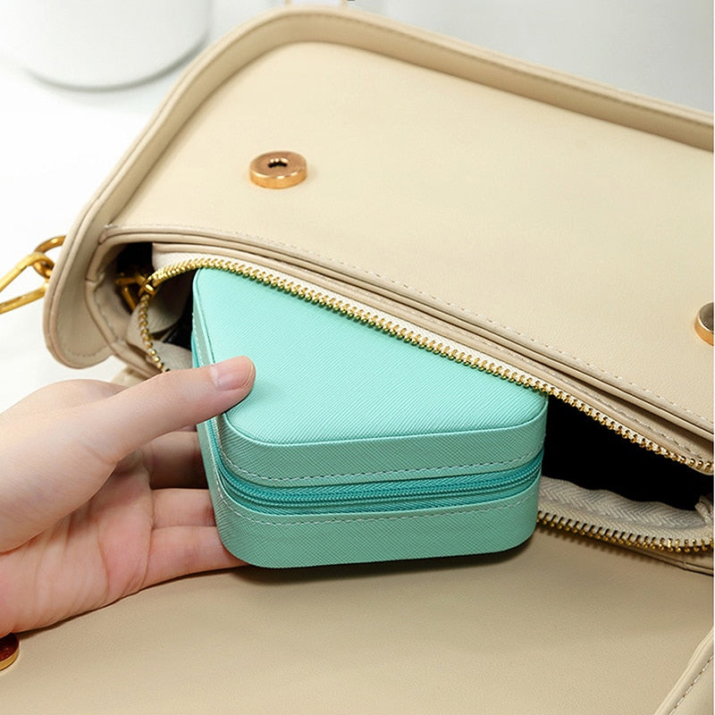 Mini Jewelry Box Organizer Display Travel Jewelry Zipper Case Boxes PU Leather Portable Earrings Necklace Ring Jewelry Box