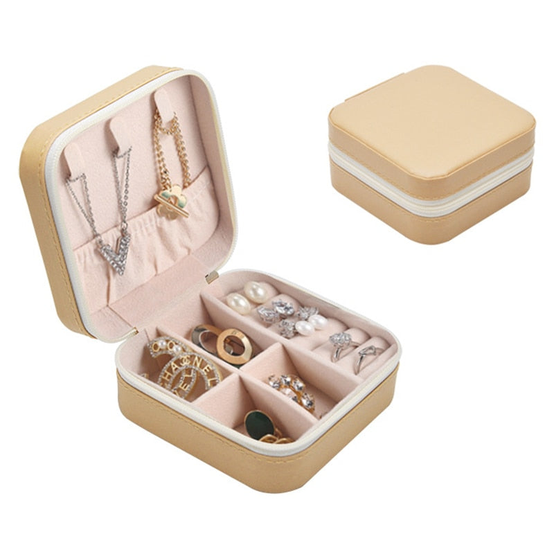 Mini Jewelry Box Organizer Display Travel Jewelry Zipper Case Boxes PU Leather Portable Earrings Necklace Ring Jewelry Box