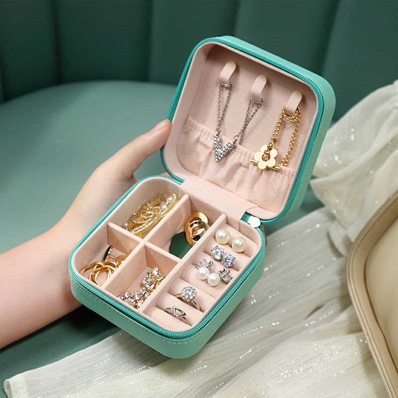 Mini Jewelry Box Organizer Display Travel Jewelry Zipper Case Boxes PU Leather Portable Earrings Necklace Ring Jewelry Box