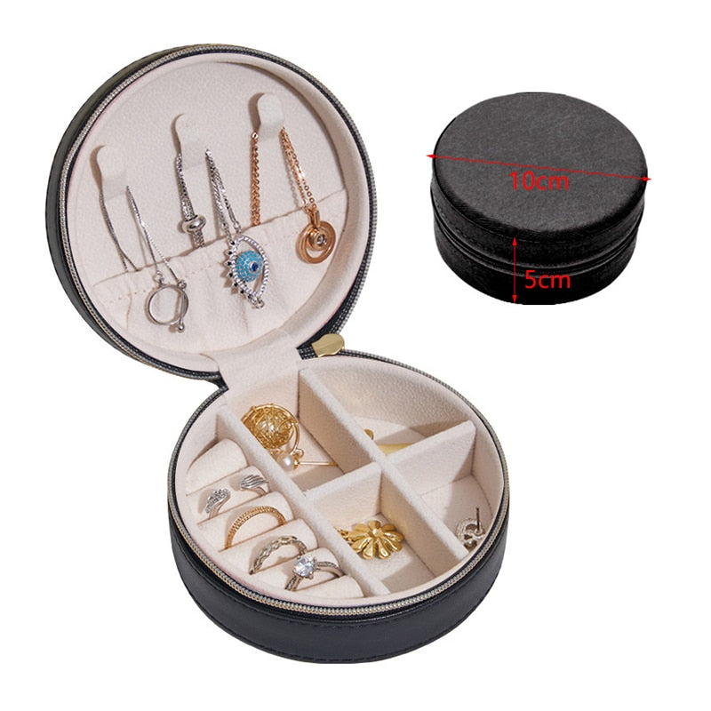 Mini Jewelry Box Organizer Display Travel Jewelry Zipper Case Boxes PU Leather Portable Earrings Necklace Ring Jewelry Box