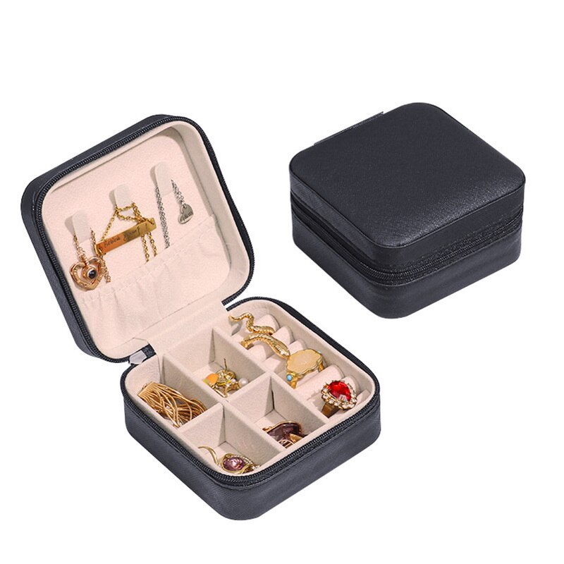 Mini Jewelry Box Organizer Display Travel Jewelry Zipper Case Boxes PU Leather Portable Earrings Necklace Ring Jewelry Box