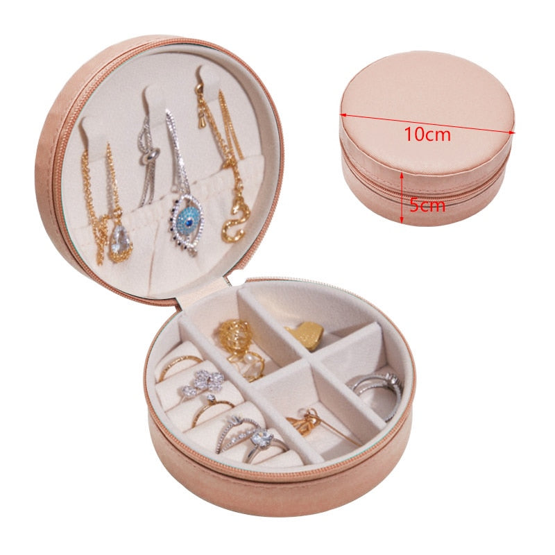 Mini Jewelry Box Organizer Display Travel Jewelry Zipper Case Boxes PU Leather Portable Earrings Necklace Ring Jewelry Box