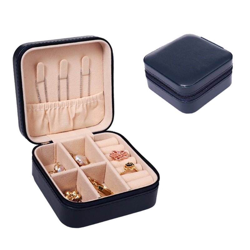 Mini Jewelry Box Organizer Display Travel Jewelry Zipper Case Boxes PU Leather Portable Earrings Necklace Ring Jewelry Box