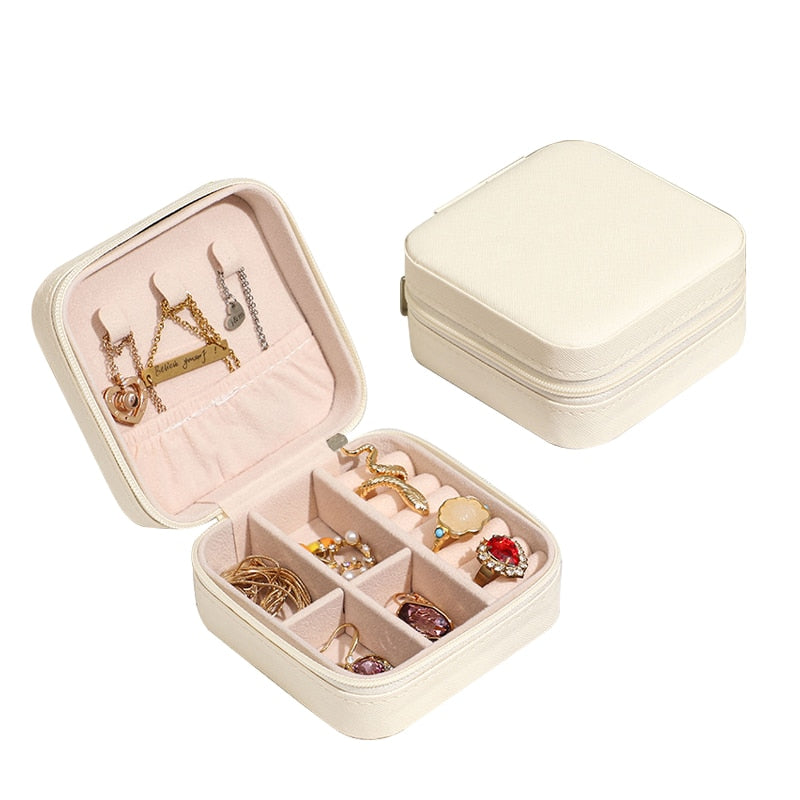 Mini Jewelry Box Organizer Display Travel Jewelry Zipper Case Boxes PU Leather Portable Earrings Necklace Ring Jewelry Box