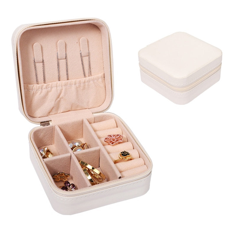 Mini Jewelry Box Organizer Display Travel Jewelry Zipper Case Boxes PU Leather Portable Earrings Necklace Ring Jewelry Box