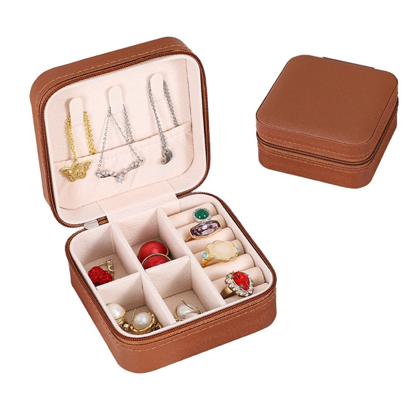 Mini Jewelry Box Organizer Display Travel Jewelry Zipper Case Boxes PU Leather Portable Earrings Necklace Ring Jewelry Box