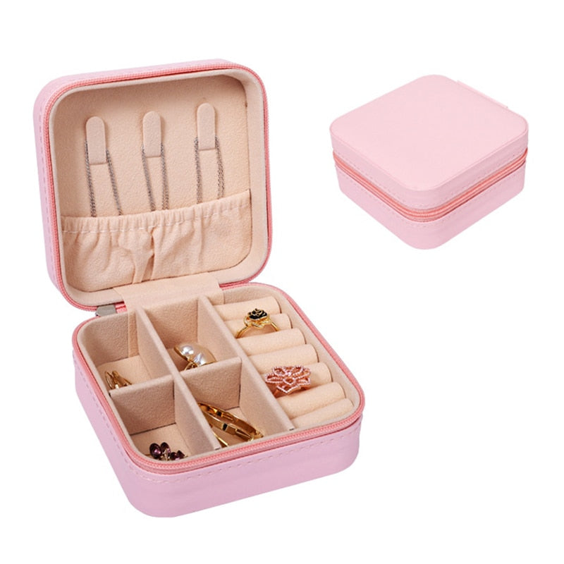 Mini Jewelry Box Organizer Display Travel Jewelry Zipper Case Boxes PU Leather Portable Earrings Necklace Ring Jewelry Box