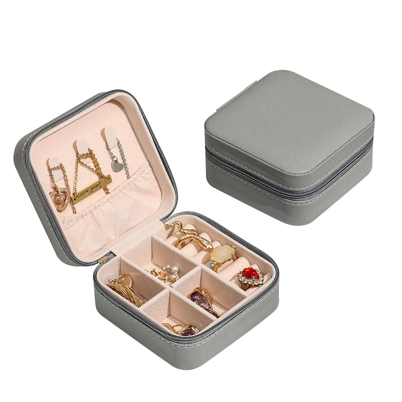 Mini Jewelry Box Organizer Display Travel Jewelry Zipper Case Boxes PU Leather Portable Earrings Necklace Ring Jewelry Box