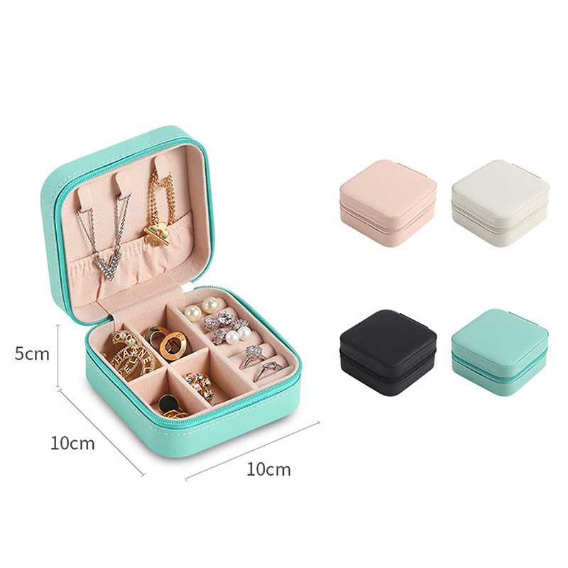 Mini Jewelry Box Organizer Display Travel Jewelry Zipper Case Boxes PU Leather Portable Earrings Necklace Ring Jewelry Box