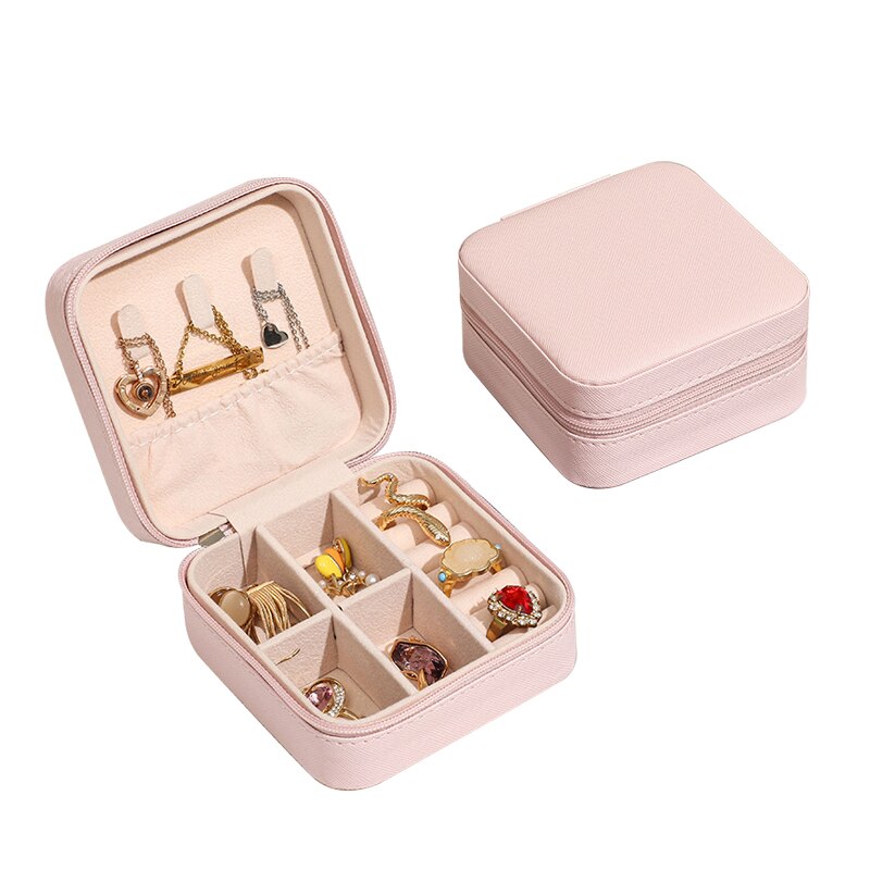 Mini Jewelry Box Organizer Display Travel Jewelry Zipper Case Boxes PU Leather Portable Earrings Necklace Ring Jewelry Box