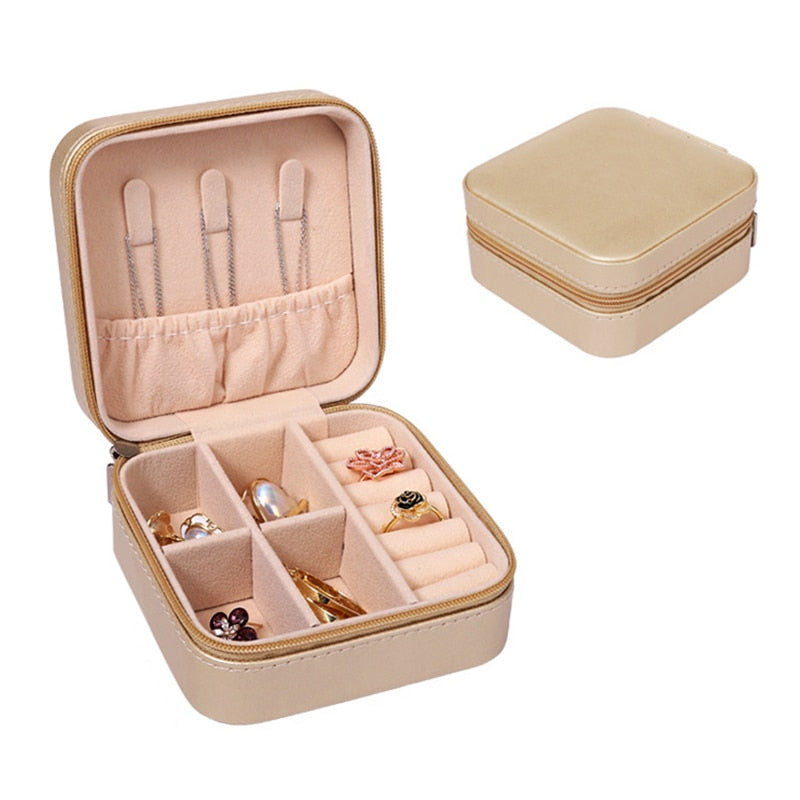 Mini Jewelry Box Organizer Display Travel Jewelry Zipper Case Boxes PU Leather Portable Earrings Necklace Ring Jewelry Box