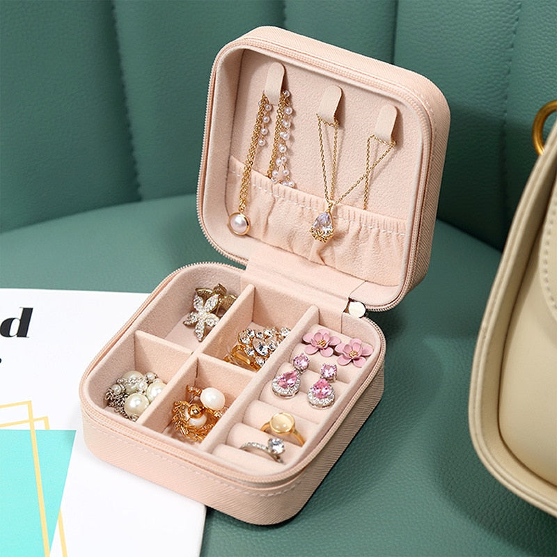 Mini Jewelry Box Organizer Display Travel Jewelry Zipper Case Boxes PU Leather Portable Earrings Necklace Ring Jewelry Box