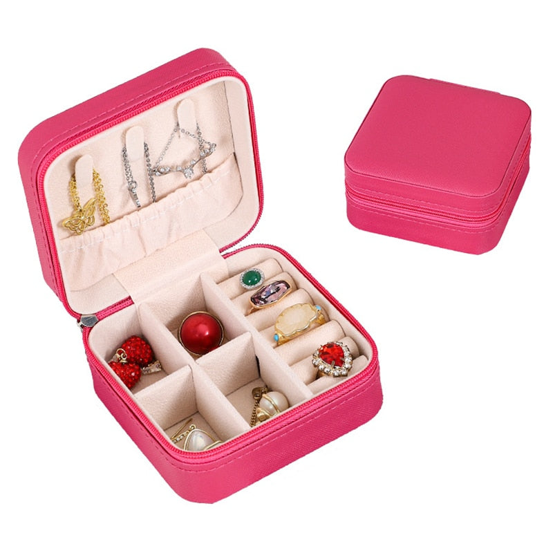 Mini Jewelry Box Organizer Display Travel Jewelry Zipper Case Boxes PU Leather Portable Earrings Necklace Ring Jewelry Box