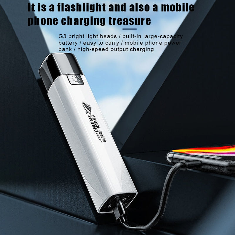 New 2 IN 1 9990000LM Ultra Bright Tactical LED Flashlight Mini Torch Power Bank Outdoor Lighting 3 Modes With USB Charging Cable