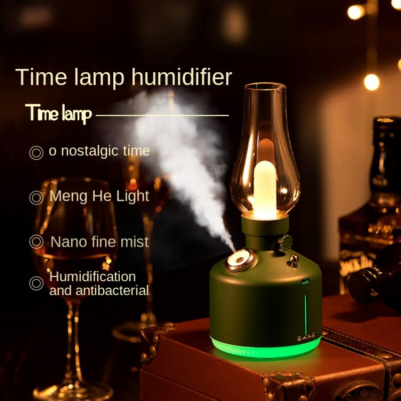 Retro Time Lamp Humidifier USB Aromatherapy Wireless Household Mute Bedroom Kerosene Lamp Air Humidifier Nightlights Room Decor