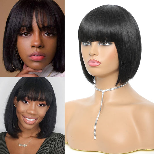 Short Bob Wig With Bangs Synthetic Wigs For Women Ombre Black Red Blonde Pink Lolita Cosplay Party Natural Hair Perruque Bob