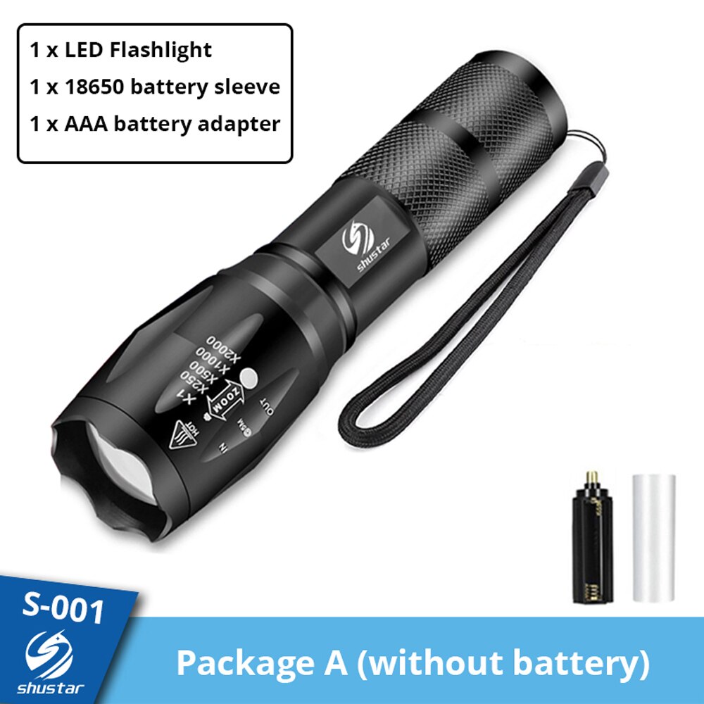 Shustar Led flashlight Ultra Bright torch L2/V6 Camping light 5 switch Mode waterproof Zoomable Bicycle Light  use 18650 battery