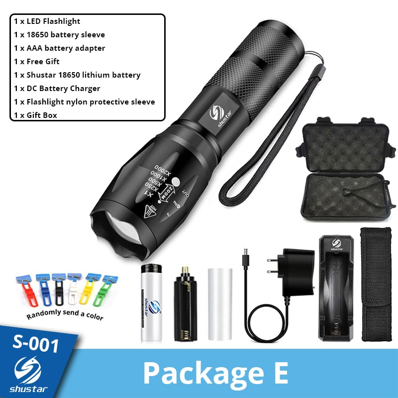 Shustar Led flashlight Ultra Bright torch L2/V6 Camping light 5 switch Mode waterproof Zoomable Bicycle Light  use 18650 battery