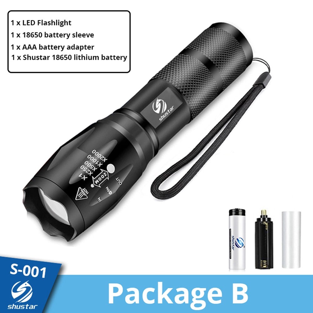 Shustar Led flashlight Ultra Bright torch L2/V6 Camping light 5 switch Mode waterproof Zoomable Bicycle Light  use 18650 battery