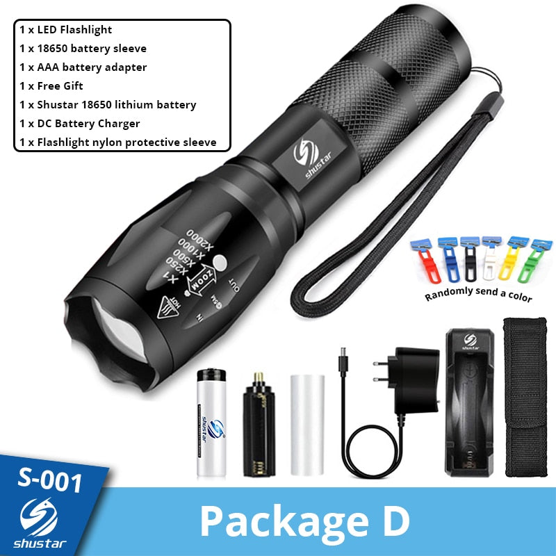 Shustar Led flashlight Ultra Bright torch L2/V6 Camping light 5 switch Mode waterproof Zoomable Bicycle Light  use 18650 battery