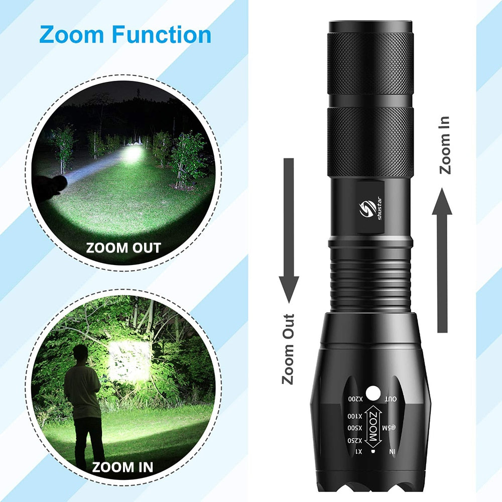 Shustar Led flashlight Ultra Bright torch L2/V6 Camping light 5 switch Mode waterproof Zoomable Bicycle Light  use 18650 battery