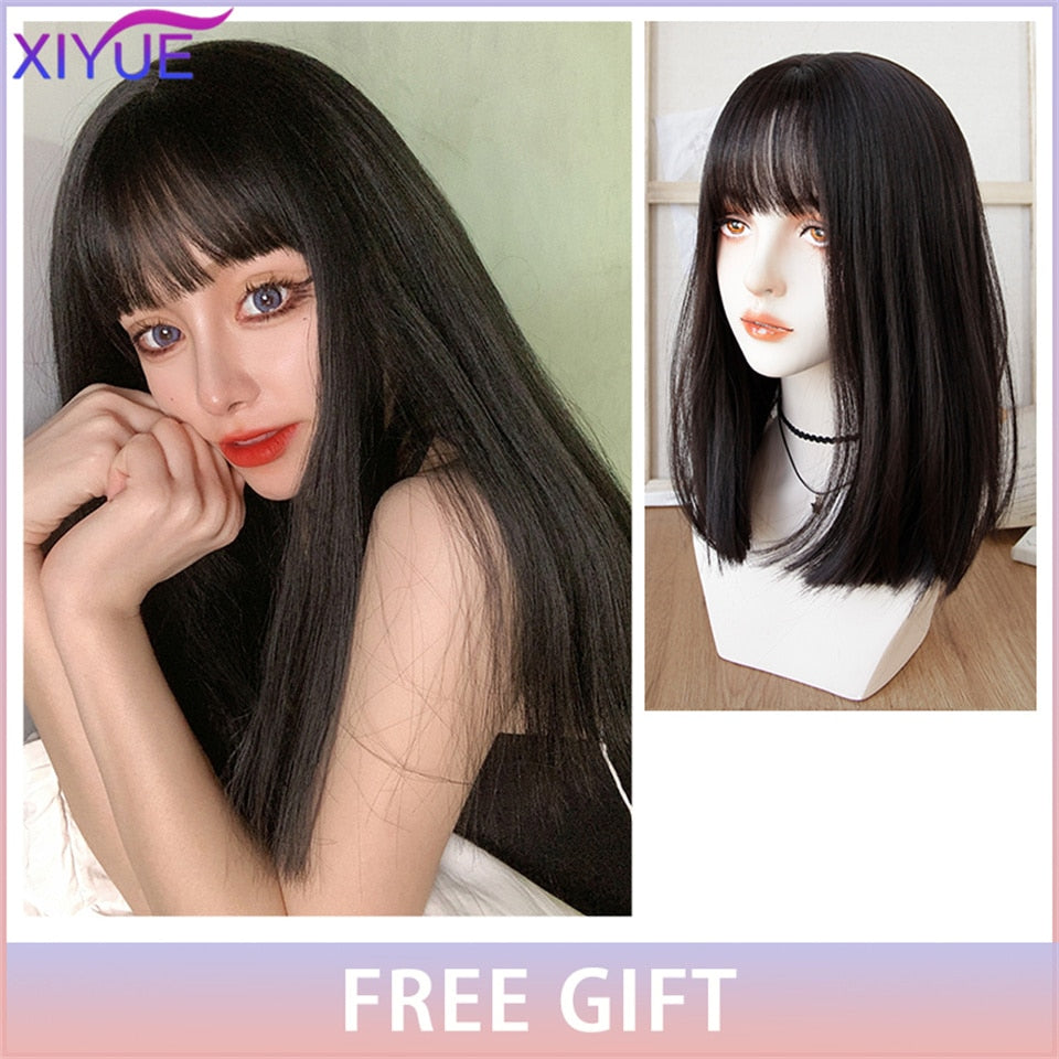 XIYUE Long Natural Wavy Platinum Blonde Wigs With Bangs Cosplay Party Lolita Synthetic Wigs for Women Heat Resistant Fiber