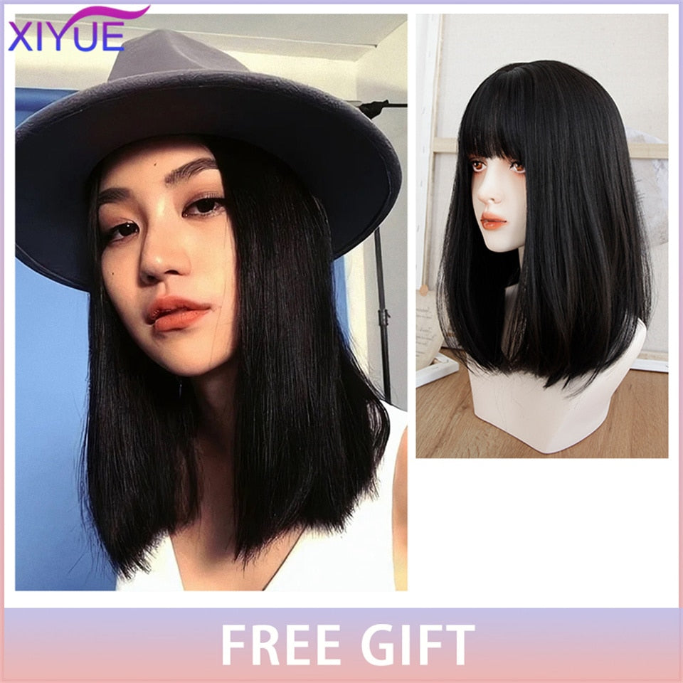 XIYUE Long Natural Wavy Platinum Blonde Wigs With Bangs Cosplay Party Lolita Synthetic Wigs for Women Heat Resistant Fiber