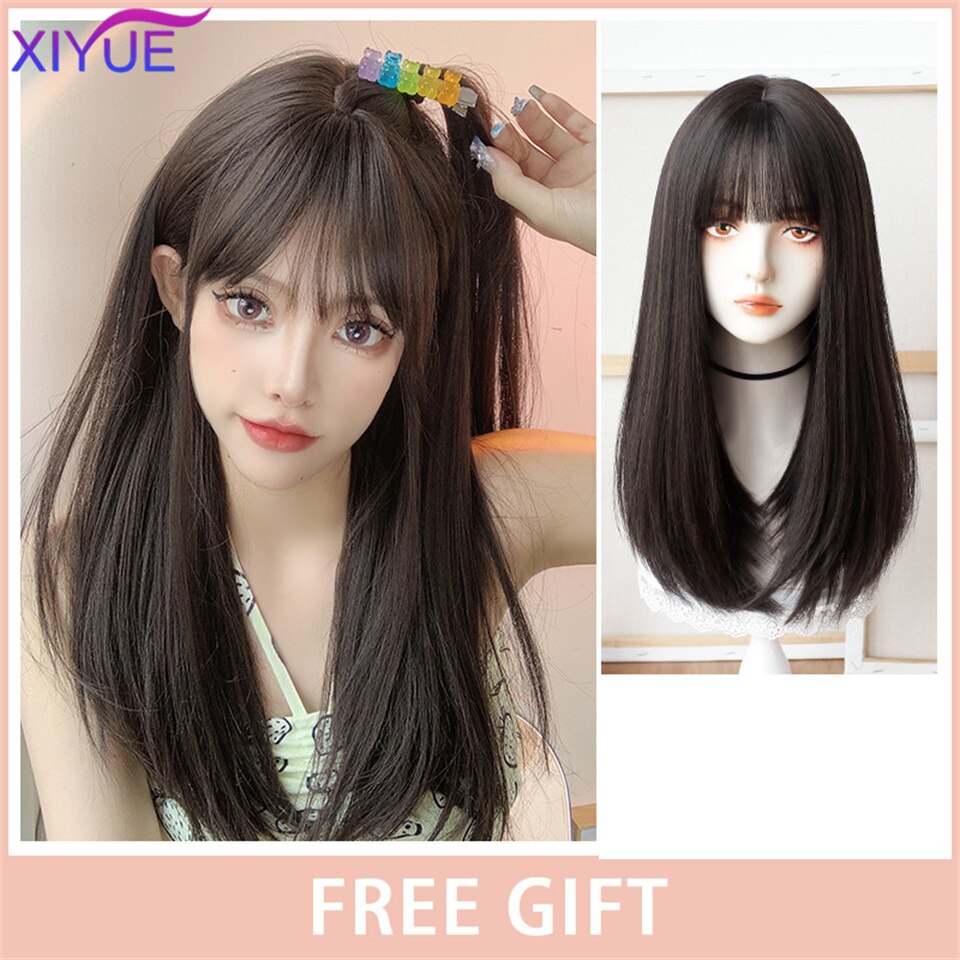 XIYUE Long Natural Wavy Platinum Blonde Wigs With Bangs Cosplay Party Lolita Synthetic Wigs for Women Heat Resistant Fiber