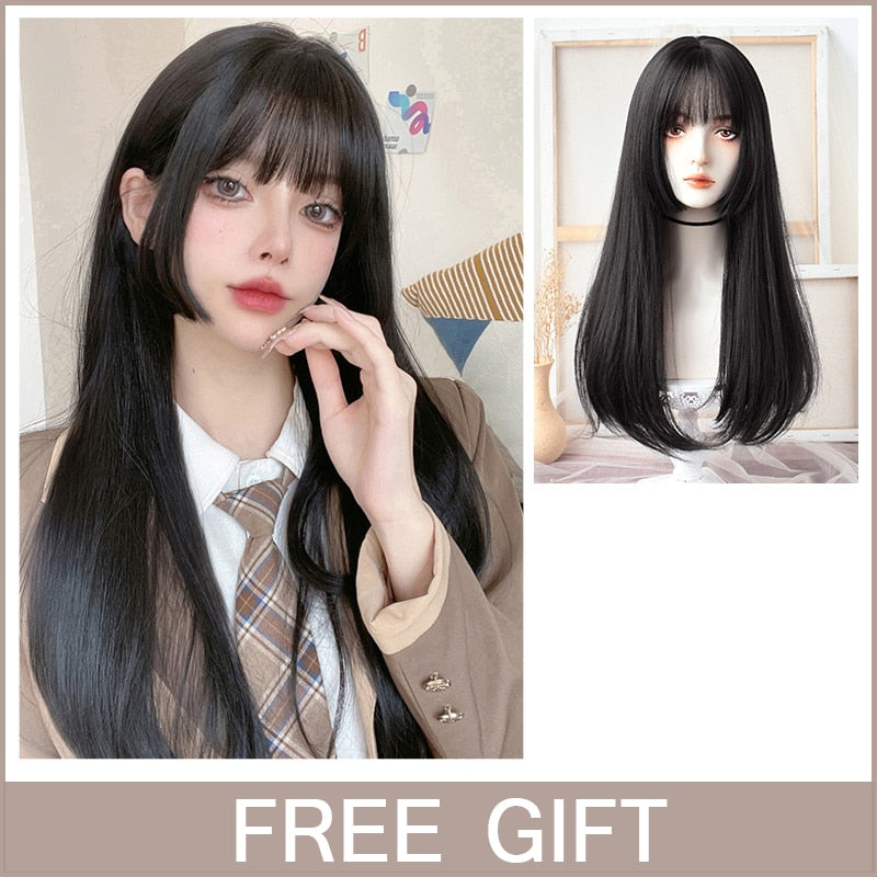 XIYUE Long Natural Wavy Platinum Blonde Wigs With Bangs Cosplay Party Lolita Synthetic Wigs for Women Heat Resistant Fiber